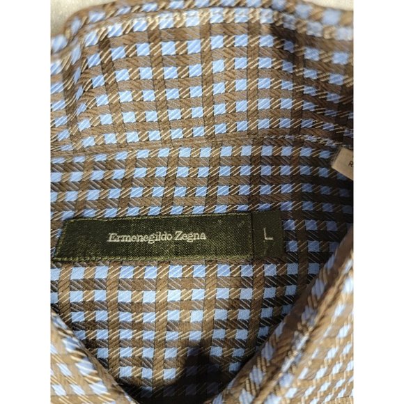 Ermenegildo Zegna Men's Blue Check Plaid cotton Shirt Large work causal‎ - Picture 4 of 6